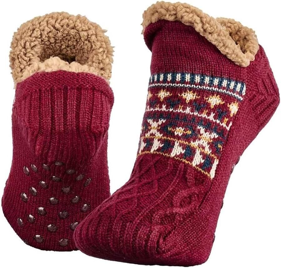 Slippersokken voor en pluizige pantoffelsokken met grijpers antislip fleecevoering warmtevasthoudend