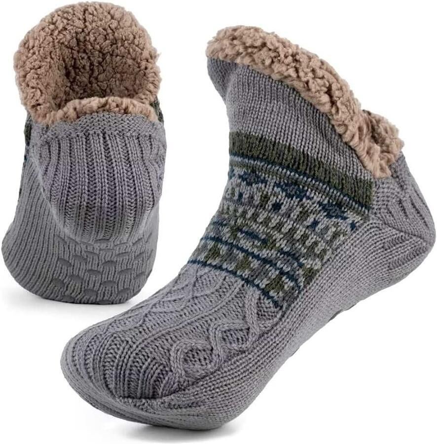 Slippersokken voor en pluizige pantoffelsokken met grijpers antislip fleecevoering warmtevasthoudend
