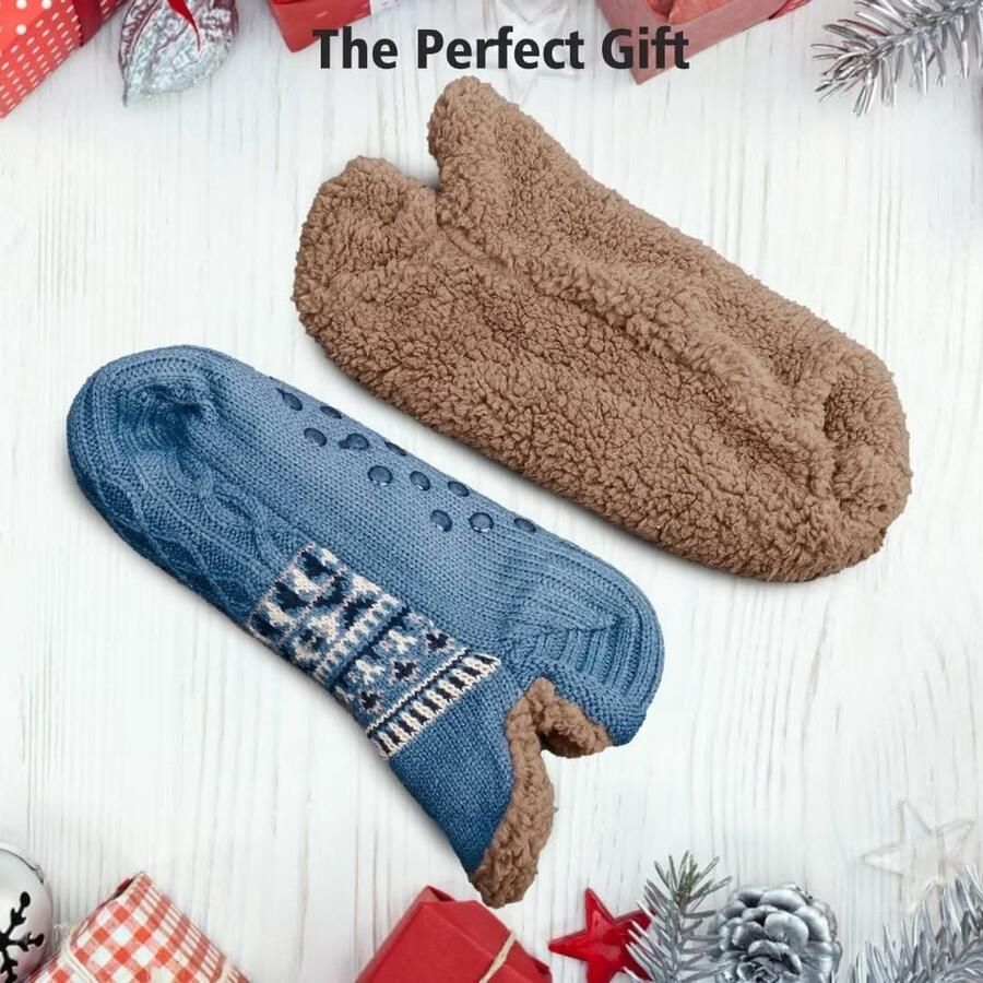 Slippersokken voor en pluizige pantoffelsokken met grijpers antislip fleecevoering warmtevasthoudend