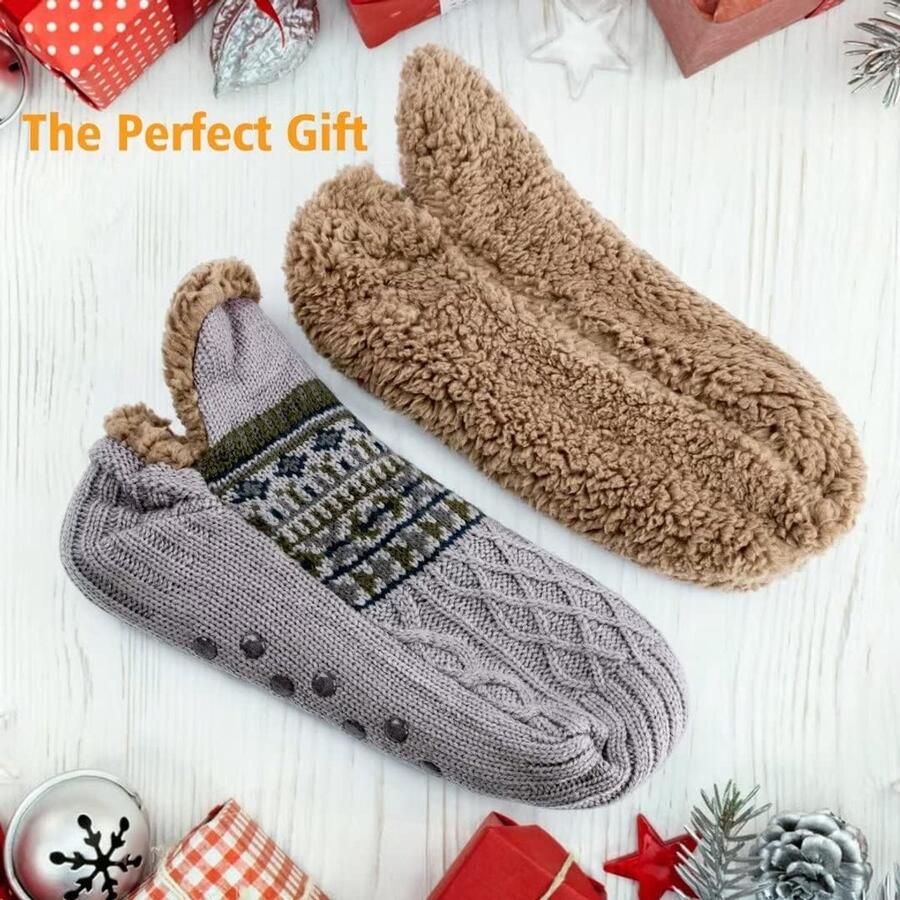 Slippersokken voor en pluizige pantoffelsokken met grijpers antislip fleecevoering warmtevasthoudend