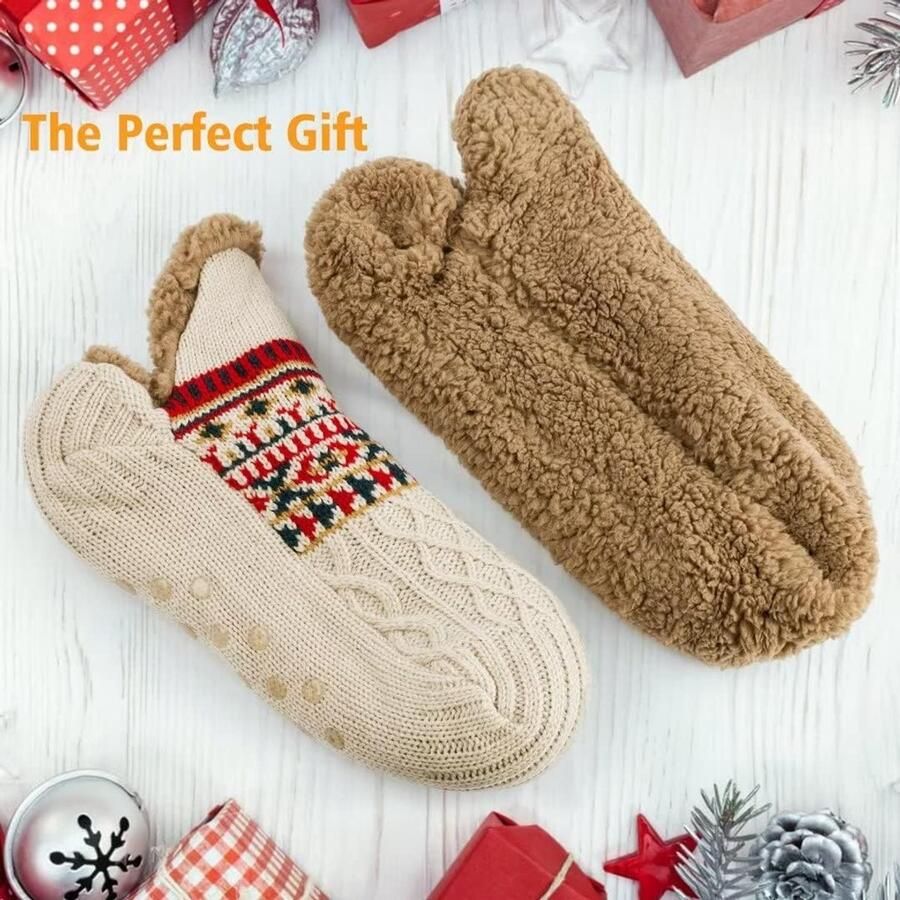 Slippersokken voor en pluizige pantoffelsokken met grijpers antislip fleecevoering warmtevasthoudend