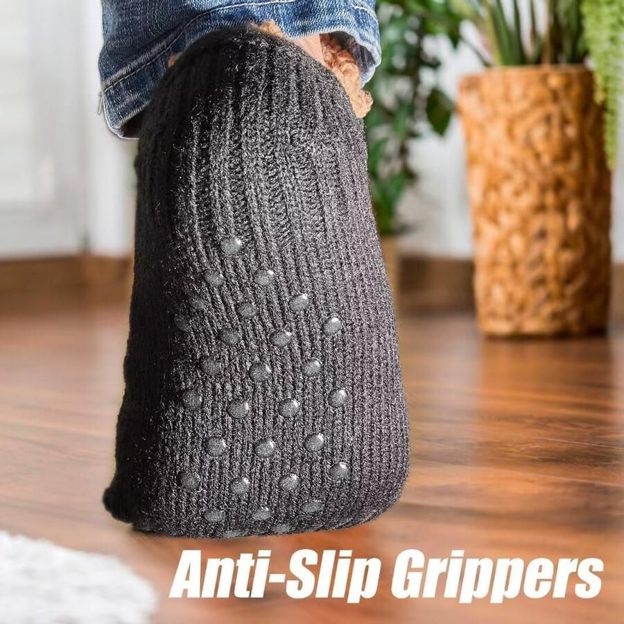Slippersokken voor en pluizige pantoffelsokken met grijpers antislip fleecevoering warmtevasthoudend