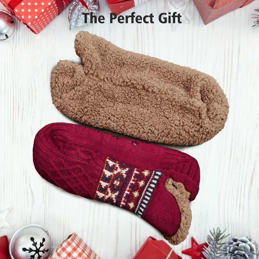 Slippersokken voor en pluizige pantoffelsokken met grijpers antislip fleecevoering warmtevasthoudend