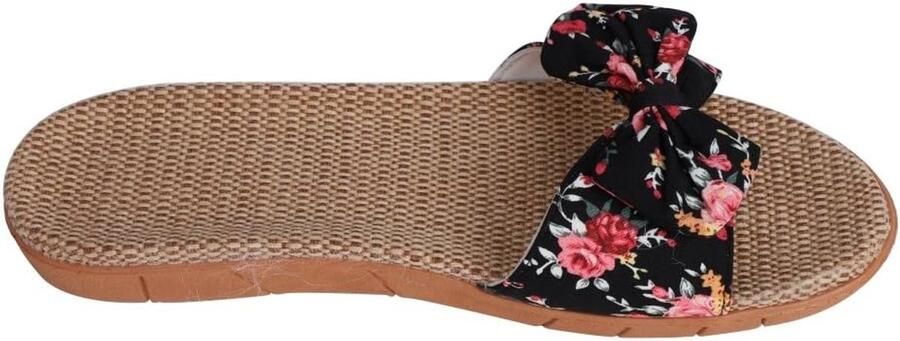 Slipvast platte schoenen zachte zool sandalen linnen pantoffels huisschoenen zomerschoenen bloemen slippers strandschoenen comfortabele teenslippers strandschoenen zwart 39 40