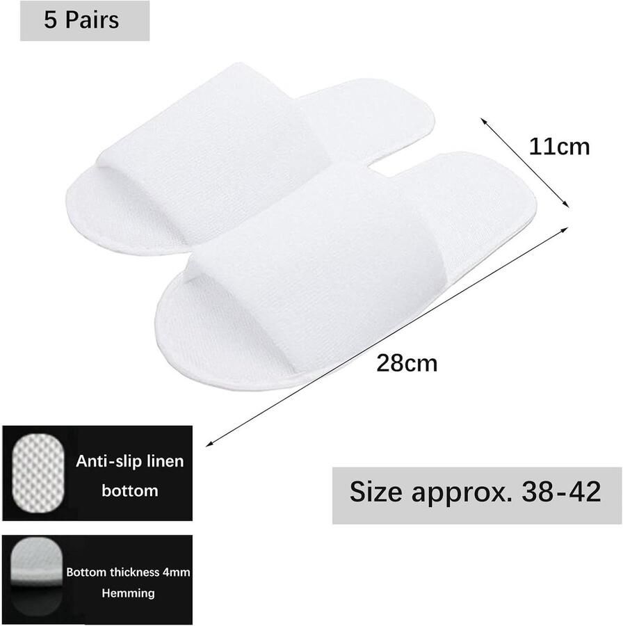 Slipvaste pantoffels van premium badstof wegwerppantoffels katoenen linnen comfortabel en ademend materiaal slippers 5 paar