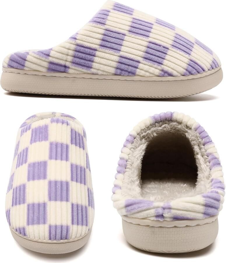 Sloffen Fuzzy Geheugenschuim Geruite Pantoffels Slip op Anti-Skid Zool Slaapkamer Wolk Huisslippers Binnen Buiten