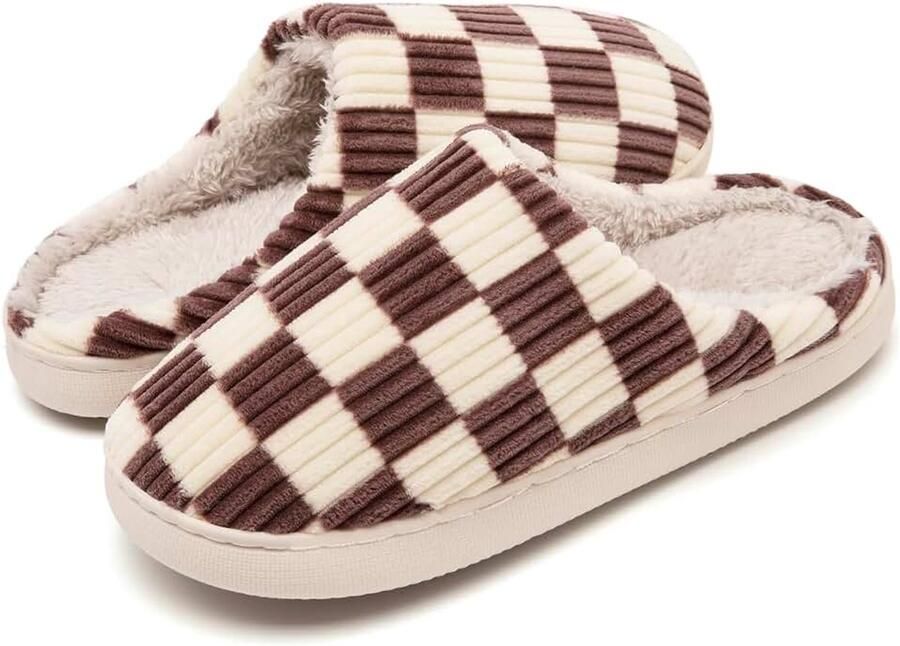 Sloffen Fuzzy Geheugenschuim Geruite Pantoffels Slip op Anti-Skid Zool Slaapkamer Wolk Huisslippers Binnen Buiten