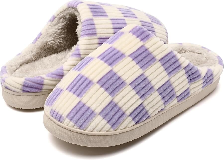 Sloffen Fuzzy Geheugenschuim Geruite Pantoffels Slip op Anti-Skid Zool Slaapkamer Wolk Huisslippers Binnen Buiten