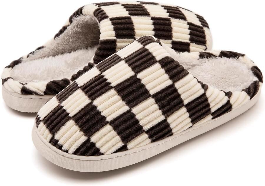 Sloffen Fuzzy Geheugenschuim Geruite Pantoffels Slip op Anti-Skid Zool Slaapkamer Wolk Huisslippers Binnen Buiten