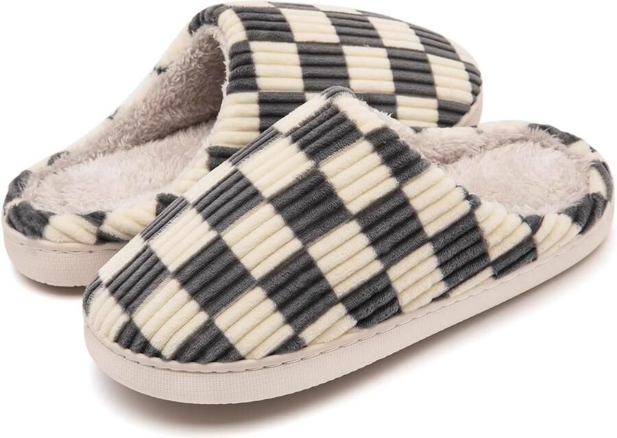 Sloffen Fuzzy Geheugenschuim Geruite Pantoffels Slip op Anti-Skid Zool Slaapkamer Wolk Huisslippers Binnen Buiten