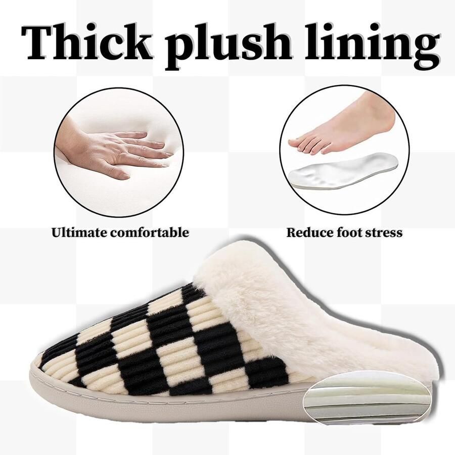 Sloffen Winter Fuzzy Geheugenschuim Geruite Pantoffels Slip op Anti-Skid Zool Slaapkamer Wolk Huisslippers Binnen Buiten