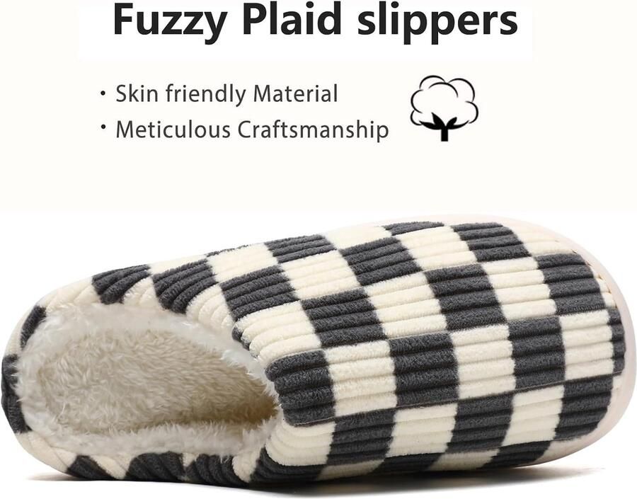 Sloffen Winter Fuzzy Geheugenschuim Geruite Pantoffels Slip op Anti-Skid Zool Slaapkamer Wolk Huisslippers Binnen Buiten