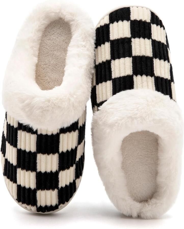 Sloffen Winter Fuzzy Geheugenschuim Geruite Pantoffels Slip op Anti-Skid Zool Slaapkamer Wolk Huisslippers Binnen Buiten