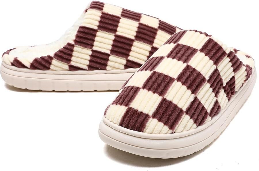 Sloffen Winter Fuzzy Geheugenschuim Geruite Pantoffels Slip op Anti-Skid Zool Slaapkamer Wolk Huisslippers Binnen Buiten