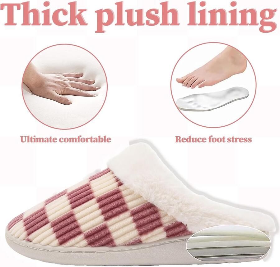 Sloffen Winter Fuzzy Geheugenschuim Geruite Pantoffels Slip op Anti-Skid Zool Slaapkamer Wolk Huisslippers Binnen Buiten