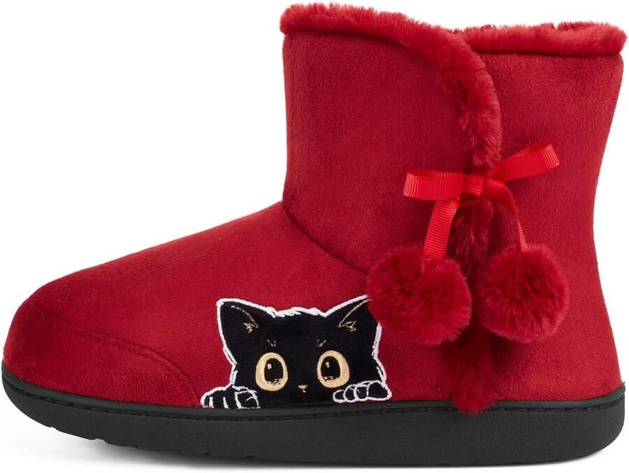 Sloffen Dames Pantoffel Laarzen Winter Warm Pluche Hoog Sloffen Boot met Geborduurde Cartoon Dieren