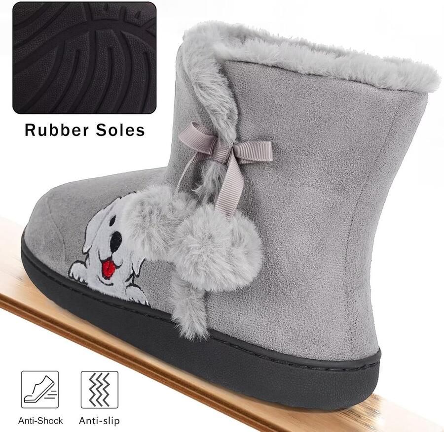 Sloffen Dames Pantoffel Laarzen Winter Warm Pluche Hoog Sloffen Boot met Geborduurde Cartoon Dieren