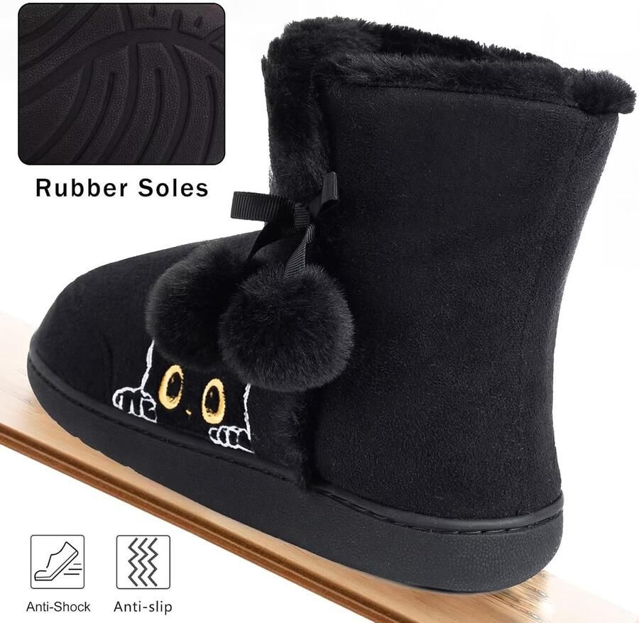 Sloffen Dames Pantoffel Laarzen Winter Warm Pluche Hoog Sloffen Boot met Geborduurde Cartoon Dieren