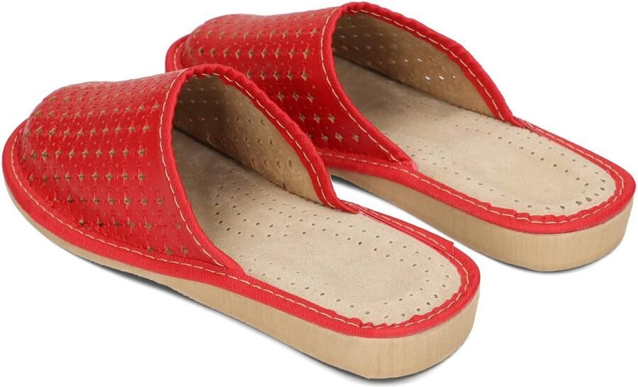 Sloffen Dames Pantoffels Leder Echt Leer Ecologisch Leer Slippers mit Wol Beige Rood Bruin 36-41
