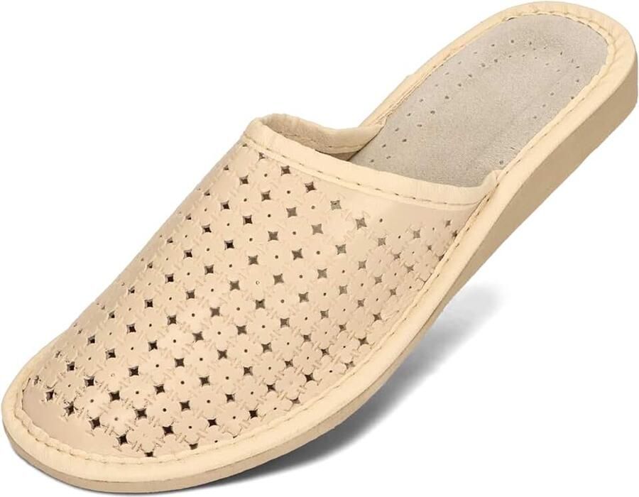 Sloffen Dames Pantoffels Leder Echt Leer Ecologisch Leer Slippers mit Wol Beige Rood Bruin 36-41