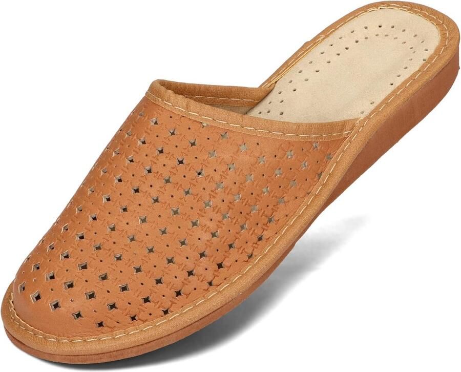 Sloffen Dames Pantoffels Leder Echt Leer Ecologisch Leer Slippers mit Wol Beige Rood Bruin 36-41