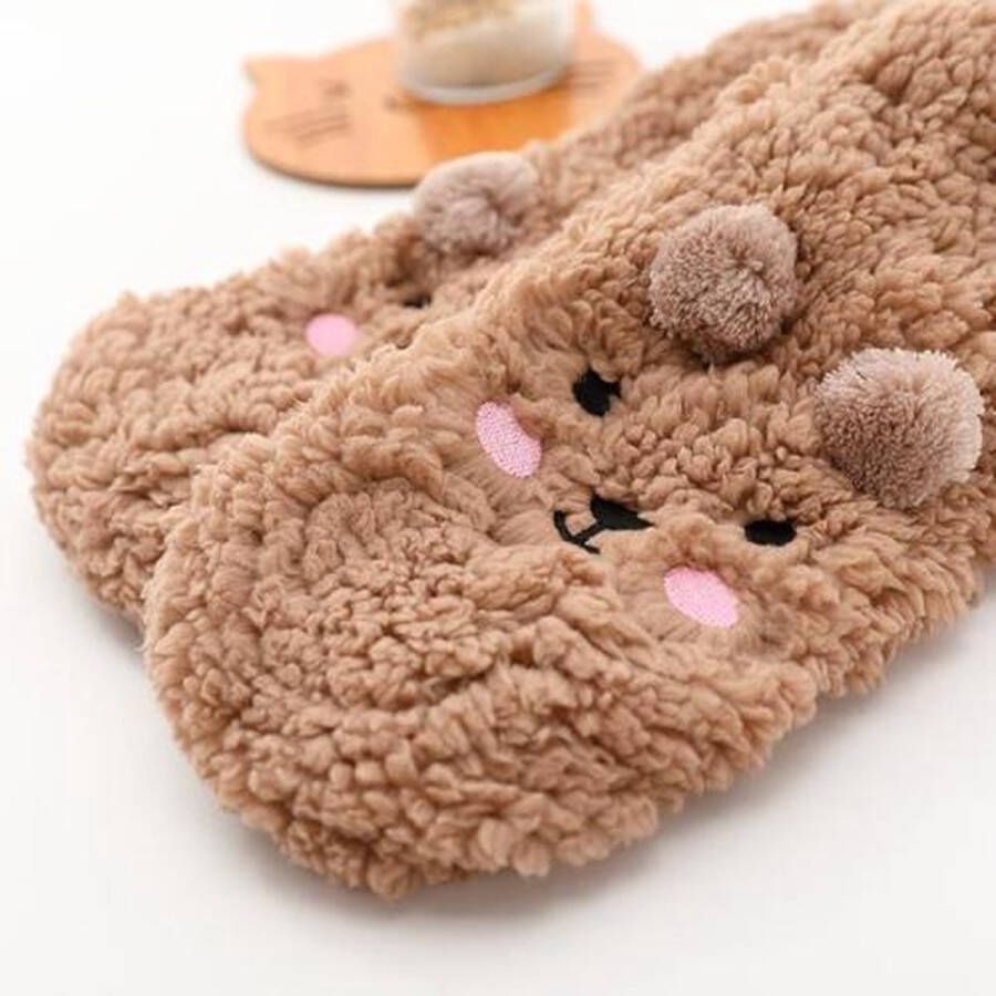Sloffen dames warme sloffen beer bruin huissloffen anti slip huissokken sloffen meisjes
