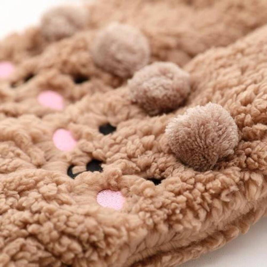 Sloffen dames warme sloffen beer bruin huissloffen anti slip huissokken sloffen meisjes - Foto 3