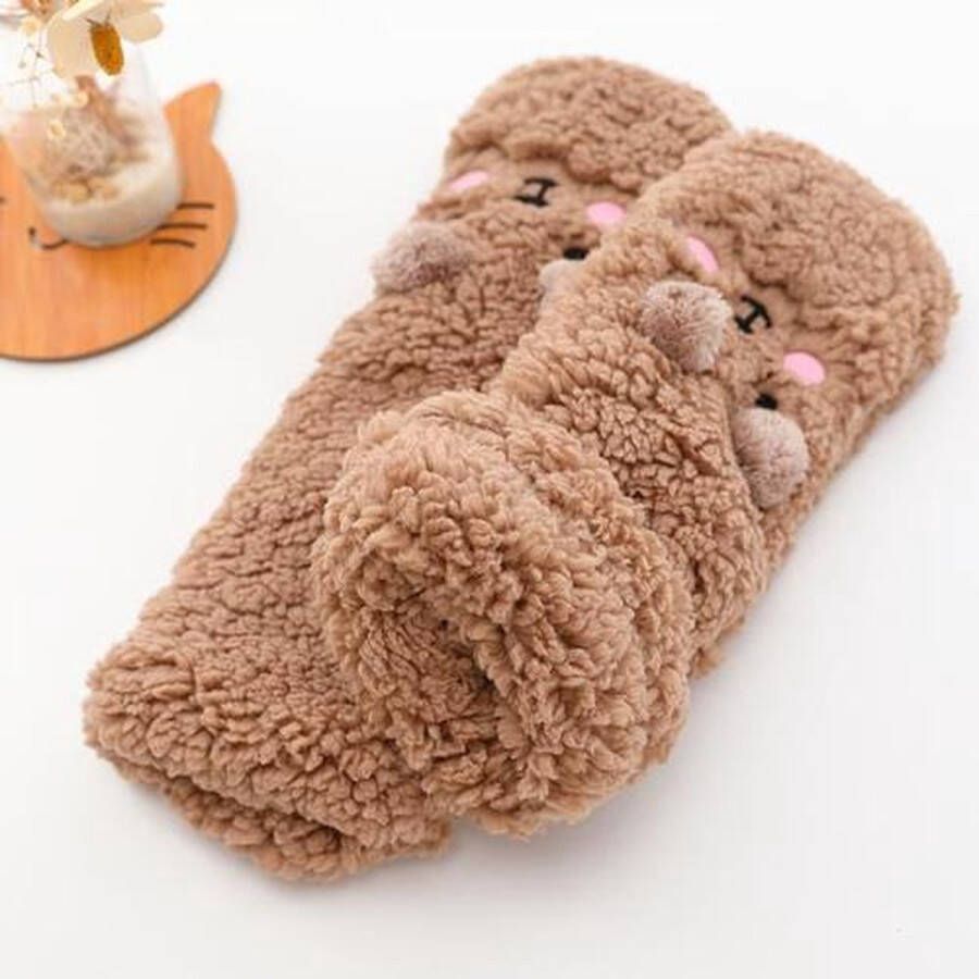 Sloffen dames warme sloffen beer bruin huissloffen anti slip huissokken sloffen meisjes - Foto 4