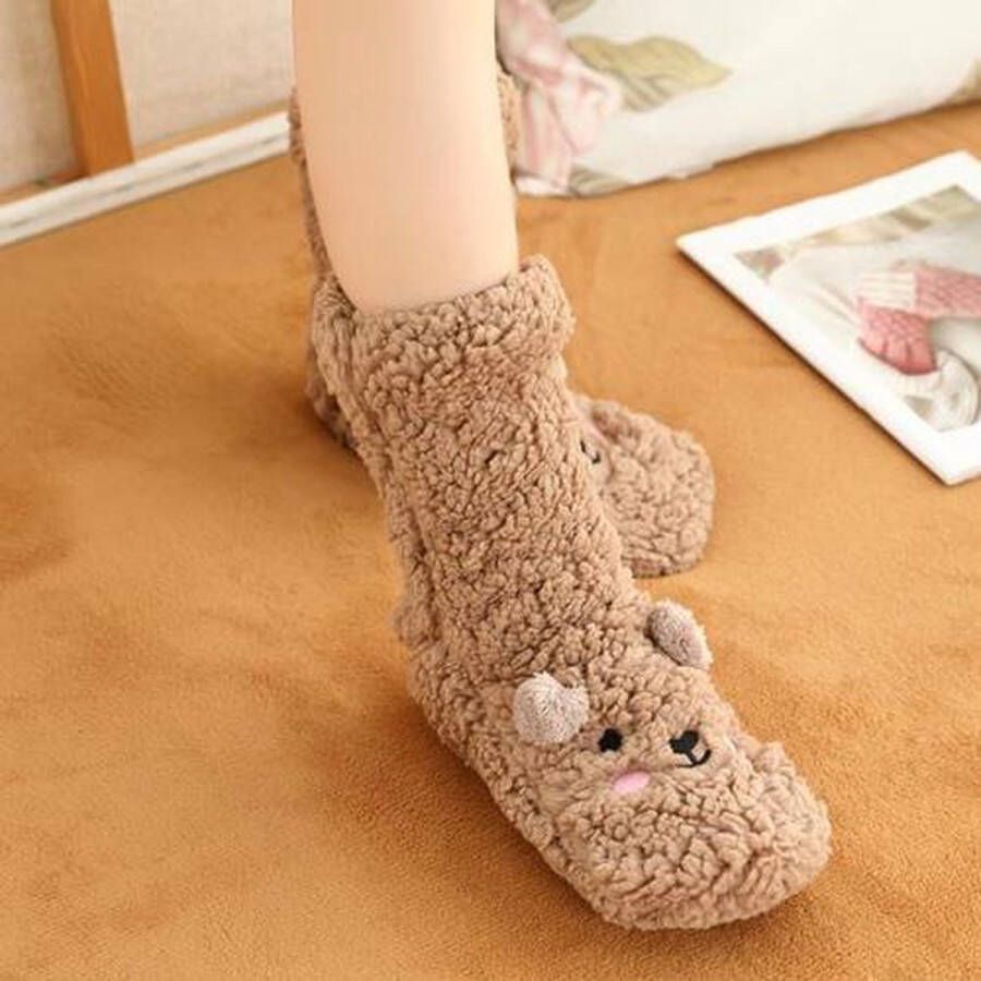 Sloffen dames warme sloffen beer bruin huissloffen anti slip huissokken sloffen meisjes - Foto 10