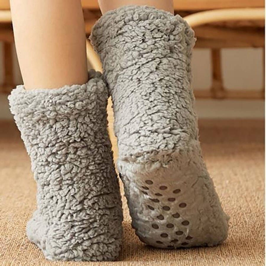 Merkloos Sans marque 1 Paar Warme Sloffen Beer Grijs|Huissokken | Anti-Slip - Foto 2