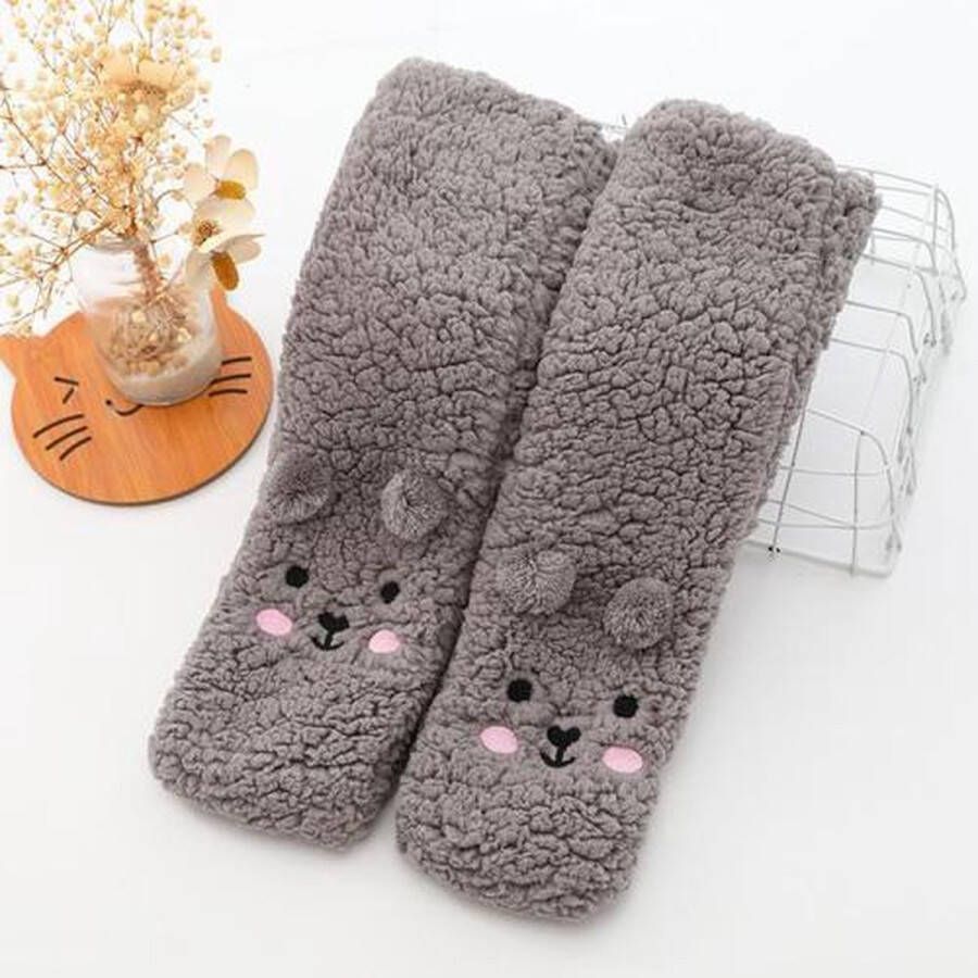 Merkloos Sans marque 1 Paar Warme Sloffen Beer Grijs|Huissokken | Anti-Slip - Foto 4