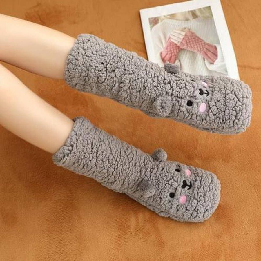 Merkloos Sans marque 1 Paar Warme Sloffen Beer Grijs|Huissokken | Anti-Slip - Foto 7