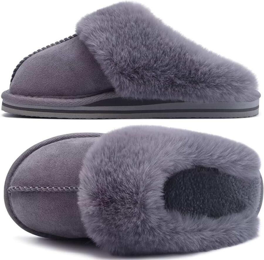 Sloffen Dames Winter Warme Pluche Schapenvacht Pantoffels Comfort Steunzolen Memory Foam Vrouwen Slippers Pluizig Fleece Huispantoffels Antislip Harde Zool Huisschoenen