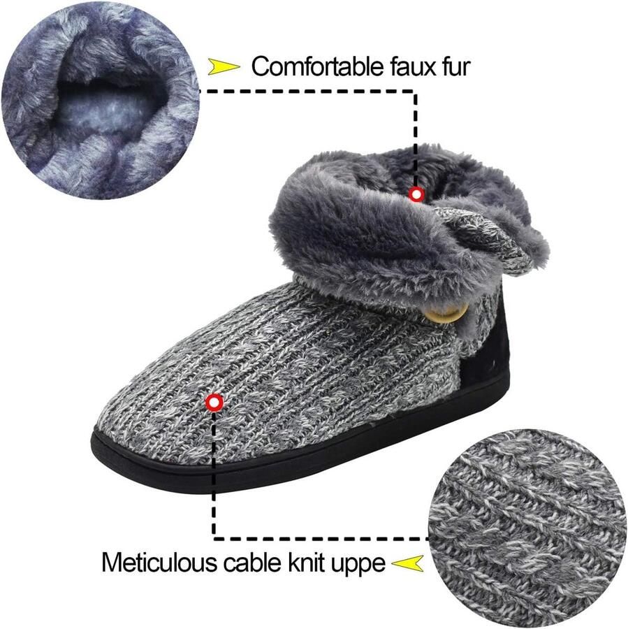 Sloffen Heren Pluizig Pluche Nepbont Pantoffels Winter voor Mannen Platte Warme Wollen Huisschoenen Traagschuim Voetbed Gebreid Huttenschoenen Antislip Slippers