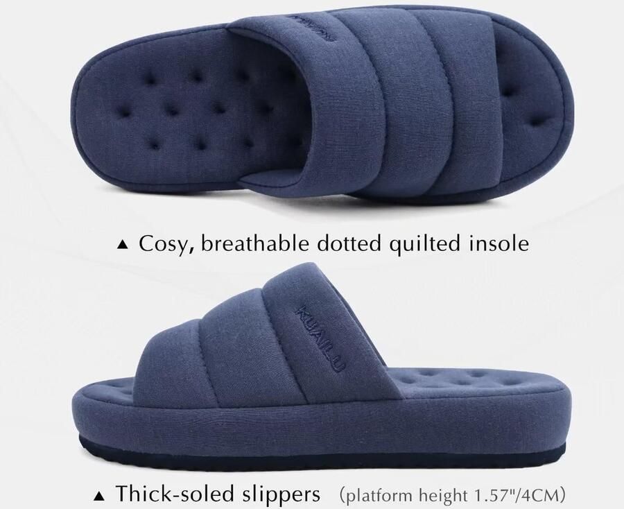 Sloffen Heren Stoffen Warm Pantoffels Traagschuim Binnen en Buiten Huisschoenen met Lichtgewicht Zacht Kussen Voetbed Blauw