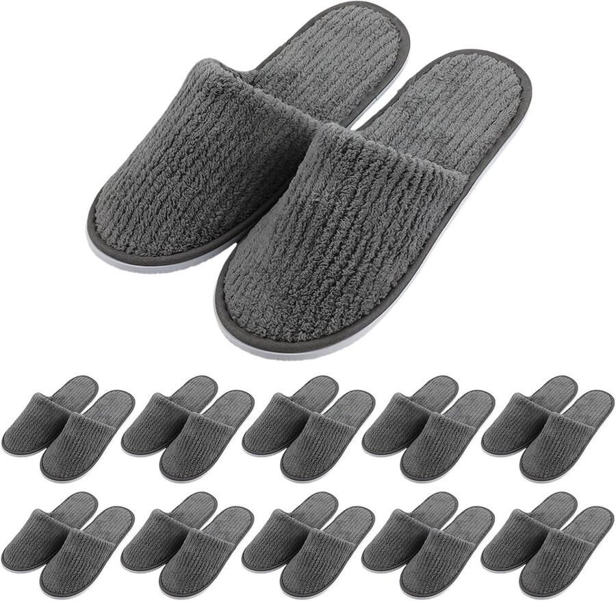 Sloffen hotelsloffen: koraalvlies sloffen wasbare katoenfluweel pantoffels unisex sloffen met gesloten neus voor huis badkamer binnengebied hotel grijs