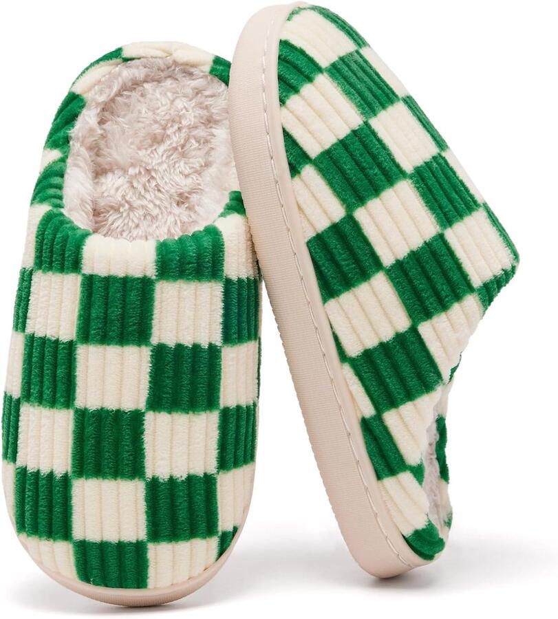 Sloffen Fuzzy Pantoffels Slip op Anti-Slip Zool Winter Warm Slaapkamer Huisslippers Binnen(Groen 36 37 EU)