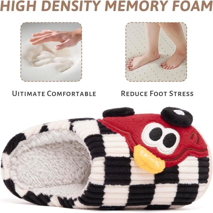 Sloffen Fuzzy Pantoffels Slip op Anti-Slip Zool Winter Warm Slaapkamer Huisslippers Binnen(Zwart Auto 30 31 EU)