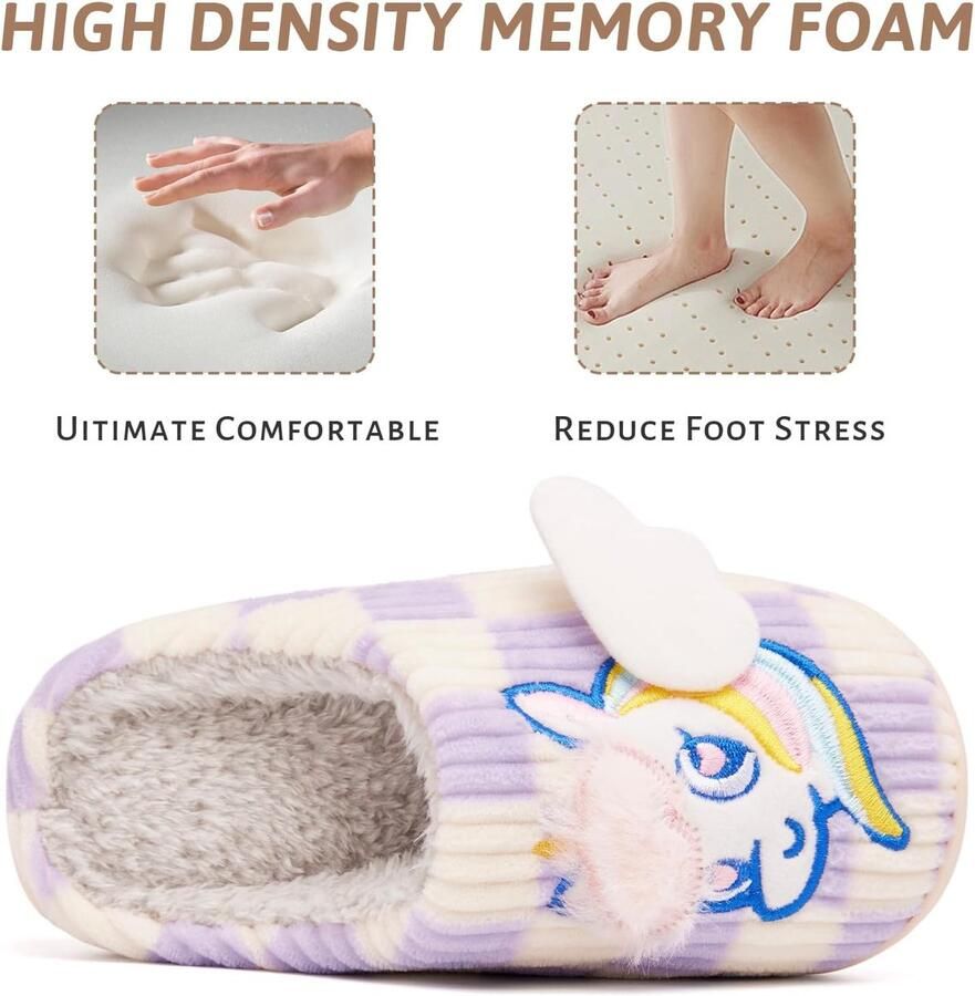 Sloffen Fuzzy Pantoffels Slip op Anti-Slip Zool Winter Warm Slaapkamer Huisslippers Binnen(Paars Eenhoorn 26 27 EU)