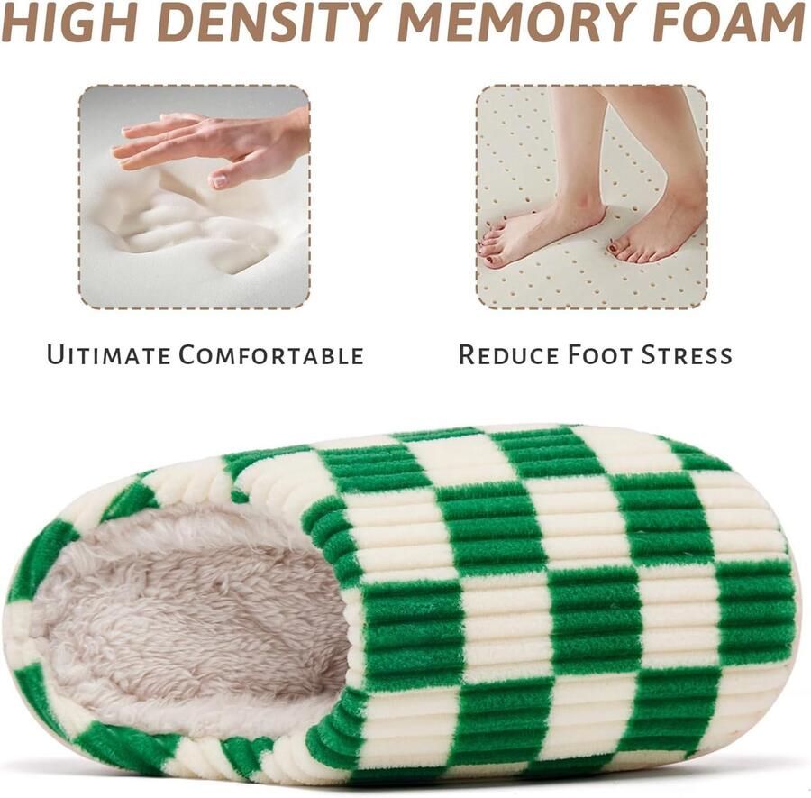 Sloffen Fuzzy Pantoffels Slip op Anti-Slip Zool Winter Warm Slaapkamer Huisslippers Binnen(Groen 26 27 EU)