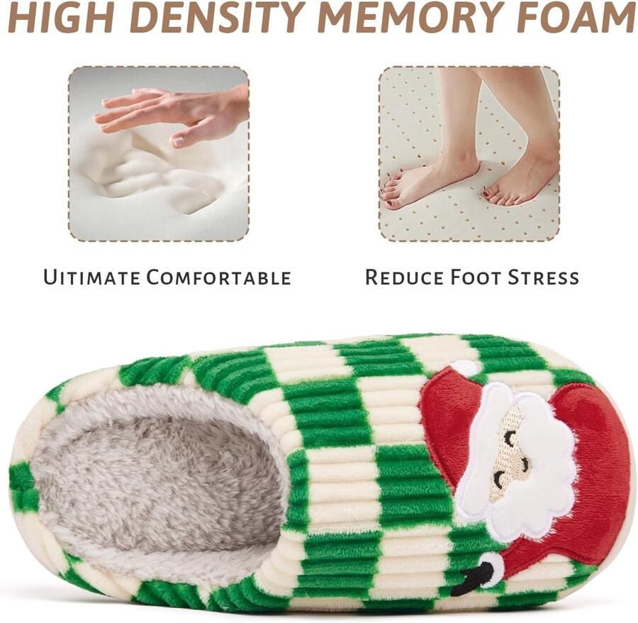 Sloffen Fuzzy Pantoffels Slip op Anti-Slip Zool Winter Warm Slaapkamer Huisslippers Binnen(Groen Kerstmis 28 29 EU)