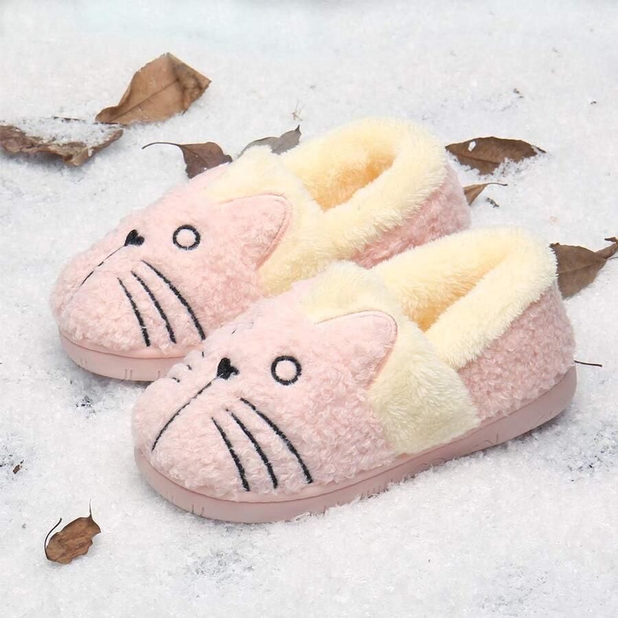 Sloffen Pluche Jongens Katoenen Pantoffels Kinderen Warme Kat Zachte Winter Cartoon Lichtgewicht Antislip 32-33 EU (Labelgrootte: 220) Roze2