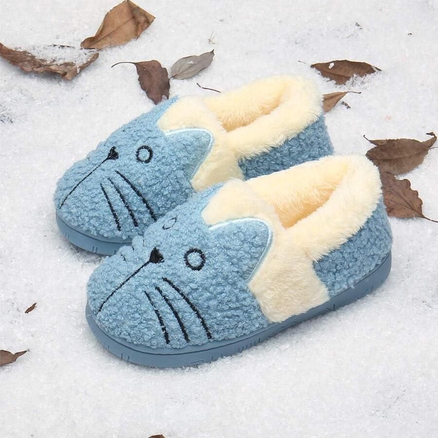 Sloffen Pluche Jongens Katoenen Pantoffels Kinderen Warme Kat Zachte Winter Cartoon Lichtgewicht Antislip 34-35 EU (Labelgrootte: 240) Blauw2
