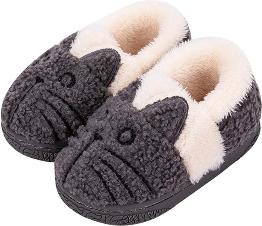 Sloffen Pluche Jongens Katoenen Pantoffels Kinderen Warme Kat Zachte Winter Cartoon Lichtgewicht Antislip 30-31 EU (Labelgrootte: 210) Grijs2