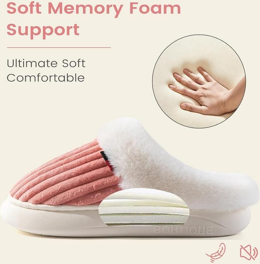 Sloffen Roze 37 38 EU Warme Fuzzy Slippers Voor en