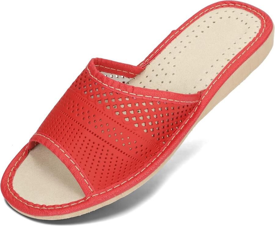 Sloffen Slippers Echt Leer Leder Vrouwen Pantoffels Zomer Stitching Blootgestelde Vingers Marineblauw Rood Beige Grijs Zwart 35-42