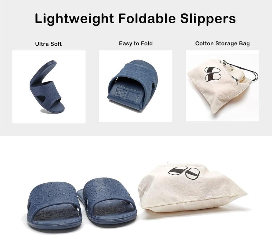 Sloffen voor en Draagbare Opvouwbare Pantoffels met Opbergtas Zacht Comfortabel Antislip Sneldrogend voor Thuis Badkamer Douche Zwem Strandsandalen