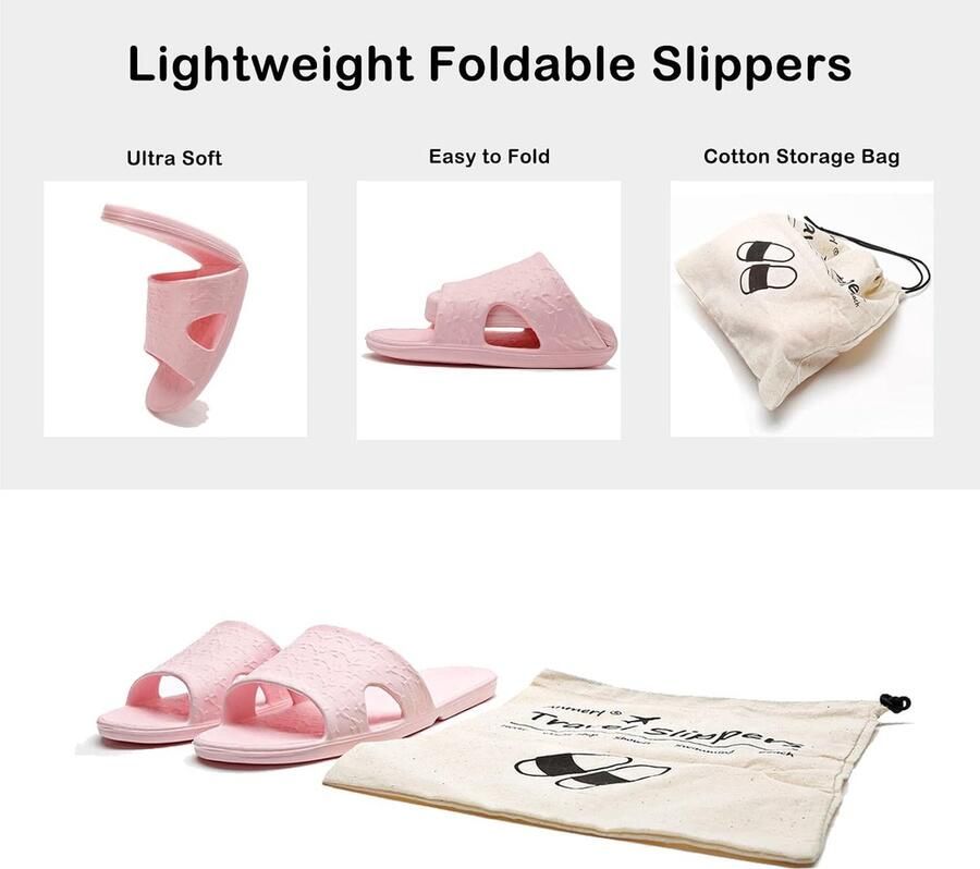 Sloffen voor en Draagbare Opvouwbare Pantoffels met Opbergtas Zacht Comfortabel Antislip Sneldrogend voor Thuis Badkamer Douche Zwem Strandsandalen