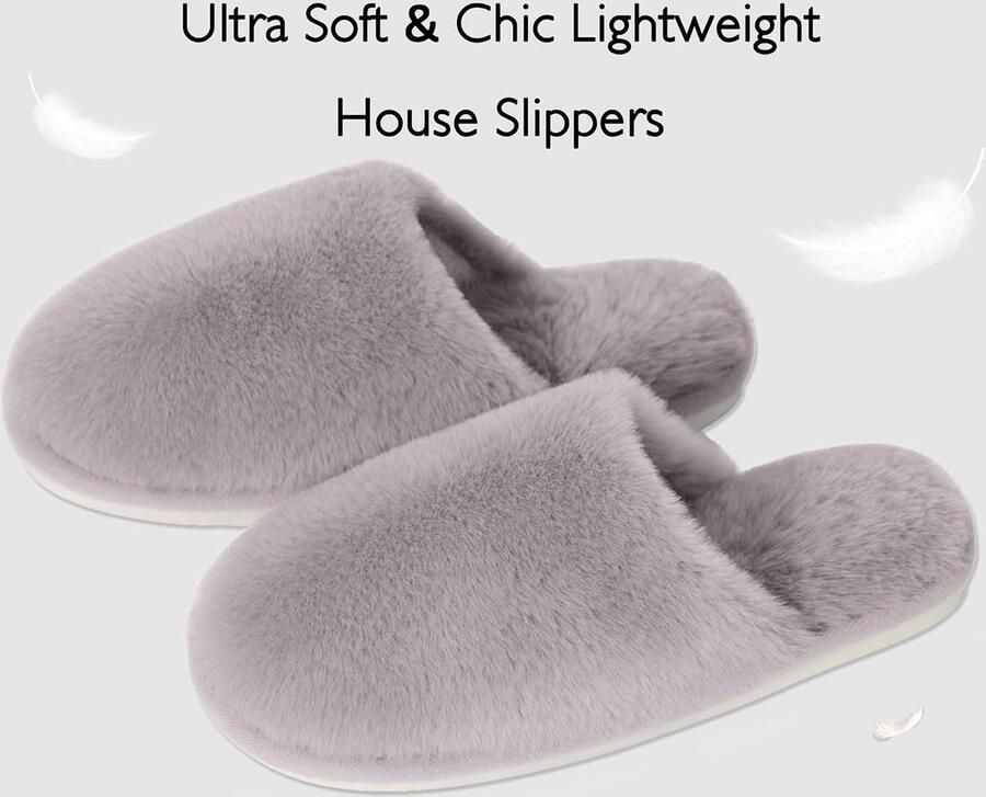 Sloffen Winter Warme Pluche Gezellige Fluffy Pantoffels Gevoerd Zacht Antislip Unisex met Memory Foam Lekker Dik Comfortabel