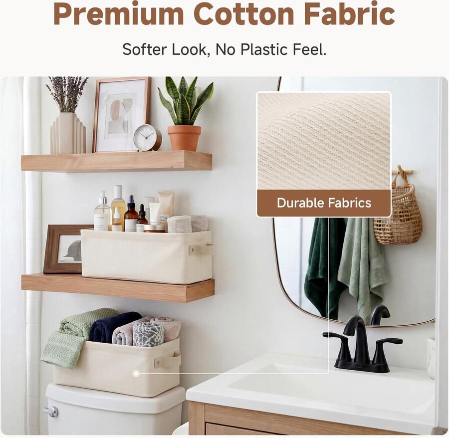 Smalle opbergvakken kleine manden voor organisatie lange opbergmand met handgrepen stoffen opbergvakken voor plank beige (Cool Cotton) 2 stuks